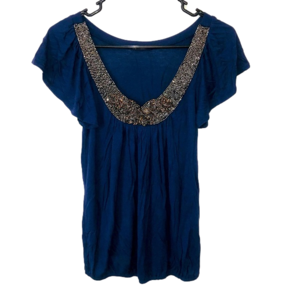 SOPRANO Navy Blue Beaded Blouse
